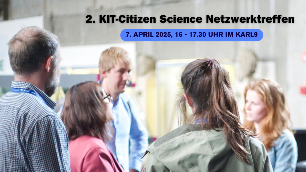 Zweites Citizen Science Netzwerktreffen am 7. APRIL 2025, 16 - 17.30 Uhr. Zu sehen sind Menschen, die sich unterhalten.