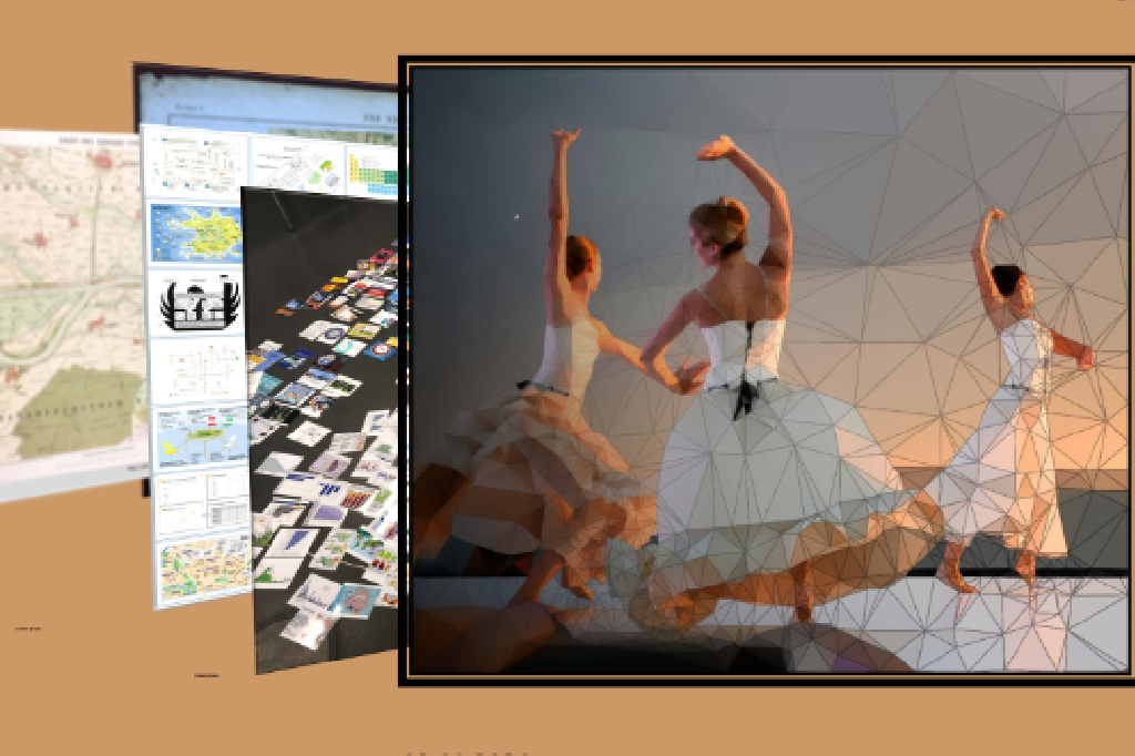 Werbeplakat für Vortragsreihe, verschiedene Screens, im Vordergrund mit digitalen Ballerinas
