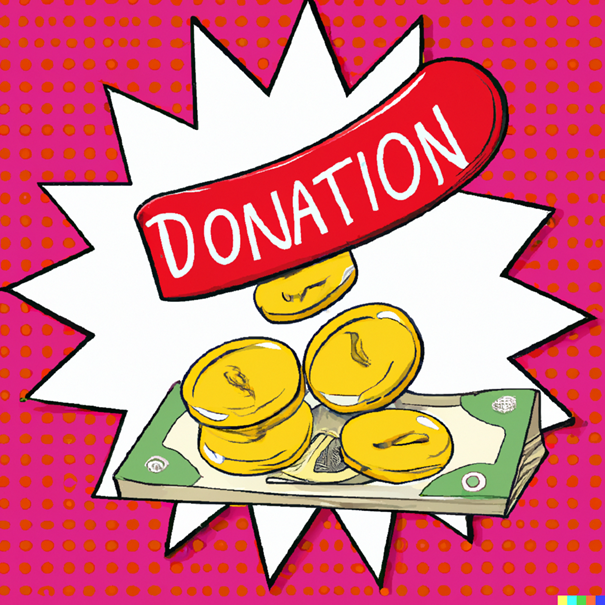 Grafik mit Geldmützen und dem Schriftzug "Donation"